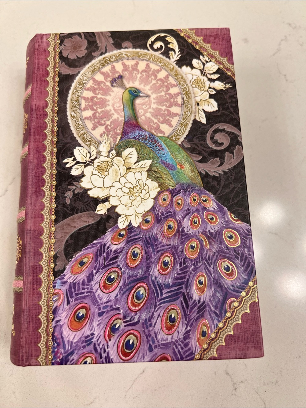 Punch Studio Peacock Decorative Book Box - Purple Gold Keepsake Storage